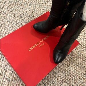 *CHARLES JOURDAN PARIS "BLAZE" BLACK LEATHER PLATFORM HEEL BOOT_sz 8.
